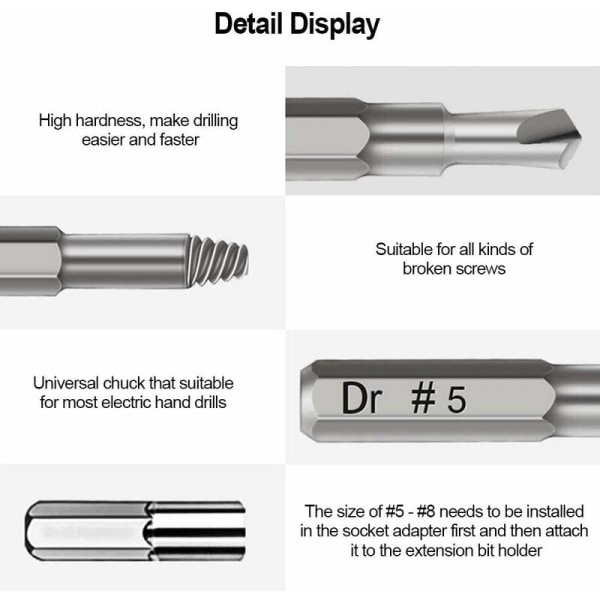22-delt sæt til udtrækning af beskadigede skruer, bitsholder og værktøj til fjernelse af knækkede bolte fra rodfæstede skruetrækkere med magnetisk bitholder og sokkeladapter