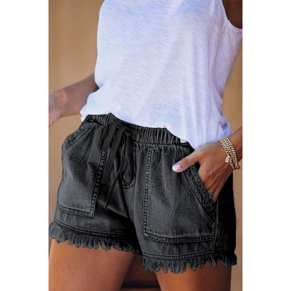 Womens Letvægts Shorts Casual Baggy Trendy Short Pants Elastisk Talje Dra