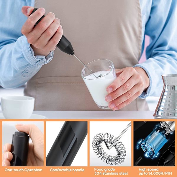 Melkeskummer for kaffe, håndholdt batteridrevet elektrisk melkeskummer for kaffe, latte, varm sjokolade, macha, bærbar minidrikkmikserblender med rustfritt stål