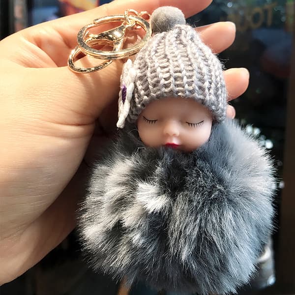 1 stk. Nøglering med sovende, nuttet, fluffy baby
