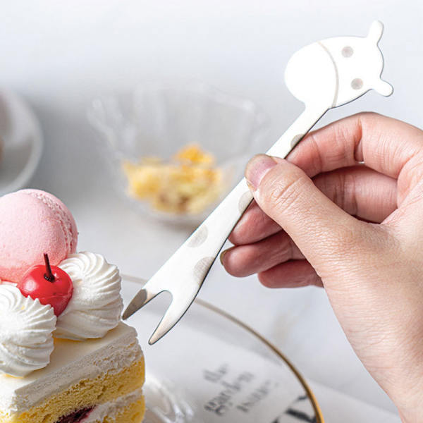 4 stk. Dessertgaffel med søtt mønstertrykk i rustfritt stål