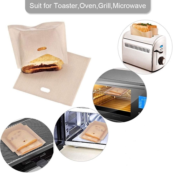 6 stk Gjenbrukbare Toastposer Høy Temperaturmotstand Toastposer Bakepose for Toaster, Mikrobølgeovn, Ovn, Grill (16 * 16cm)