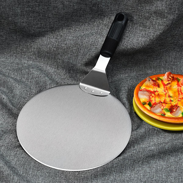 Ruostumattomasta teräksestä valmistettu pyöreä pizzalapio liukumattomalla kahvalla, ihanteellinen kakkujen, piirakoiden ja pizzojen nostamiseen