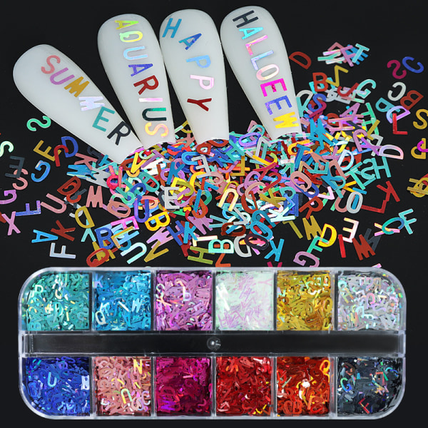 Letter Nail Art Pailletter Laser Alfabet Nail Glitter Flakes Confetti DIY Des