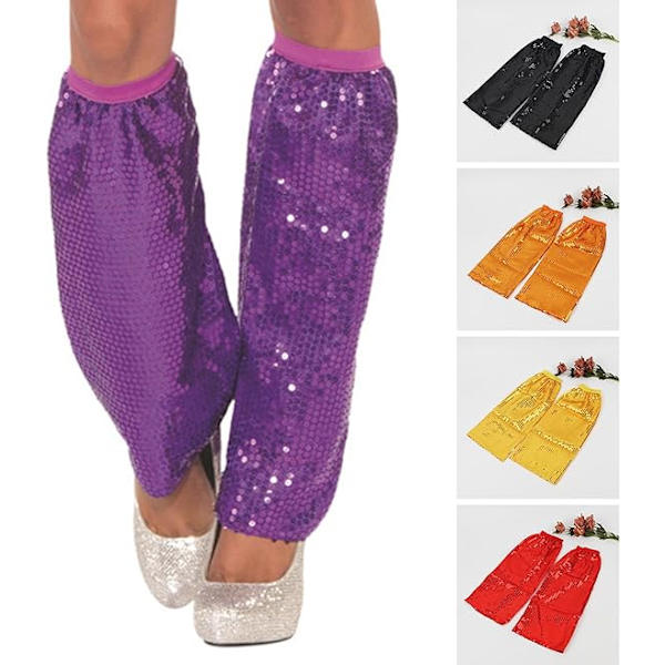 Legwamer Lange Sequin Strømper - Elastiske Manchetter - Sequin Benvarmere - Lilla, One Size