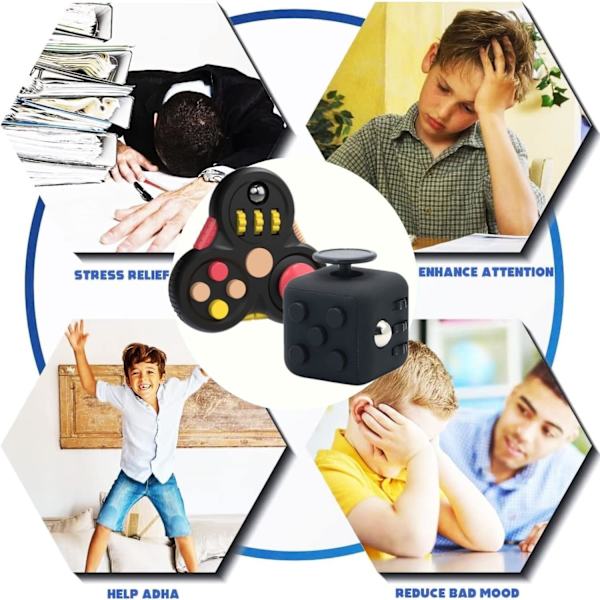 2 st leksakskub Anti Stress Leksak, Dekompressionsleksak Kub, Stressreducer Controller för Barn och Vuxna (Svart)