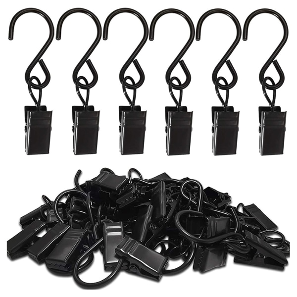 Sæt med 12 sorte rustfrit stål clips ring gardin ring clips - 11,2 x 7,8 x