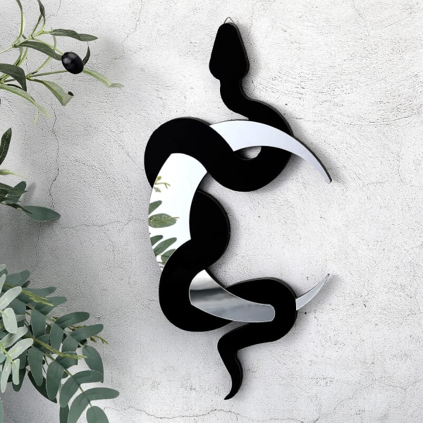 Black Snake and Crescent Moon Mirror Väggdekor Boho Hängande Speglar Snake