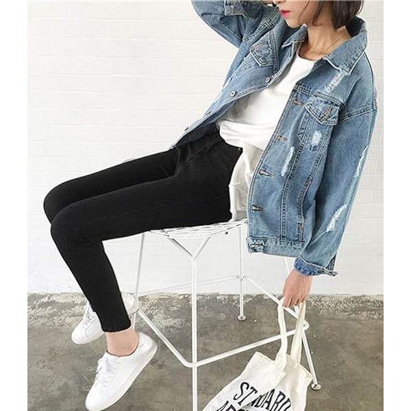 Oversize Denimjacka för kvinnor Ripped Jean Jacket Boyfriend Långärmad Co