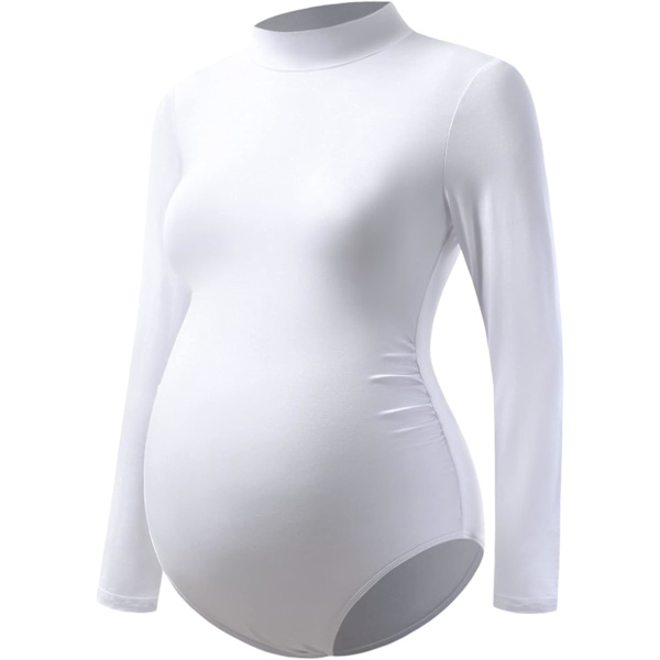 Maternity Shirt Mock Neck Langærmet Bodystocking til Graviditetsfotoshoot one size