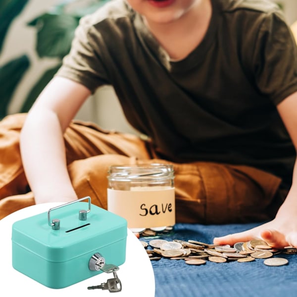Liten Sparbössa, Låsbar Metallpengabox, Mini Säkerhetsbox, Liten Bärbar Spargris med 2 Nycklar, för Barn Vuxna Myntsamling