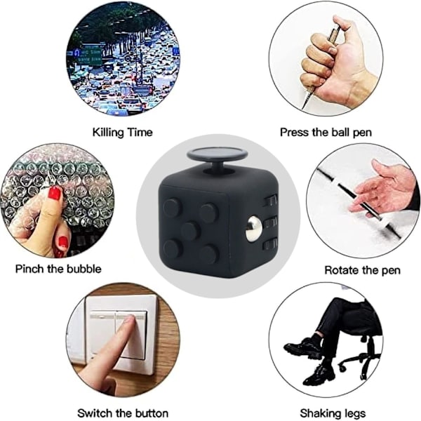 2 st leksakskub Anti Stress Leksak, Dekompressionsleksak Kub, Stressreducer Controller för Barn och Vuxna (Svart)