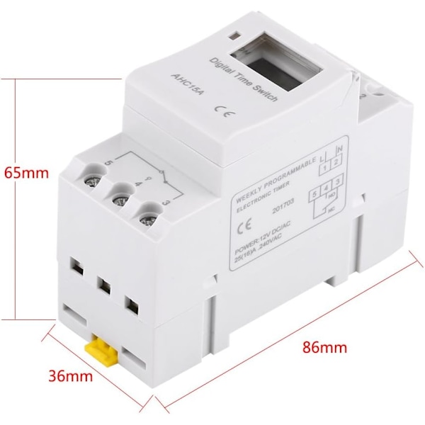 LCD Elektronisk Relé Timer, 15A DC AHC Ukentlig Programmerbar Elektronisk Relé Bryter Digital Timer med 16 På/Av Innstillinger for Relé Monteringsenheter(12V)