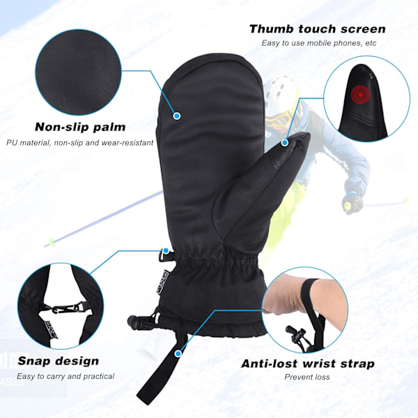 Skidhandskar, Vinterhandskar Snowboardhandskar Snöhandskar Passar för Män och Kvinnor (Storlek: L)