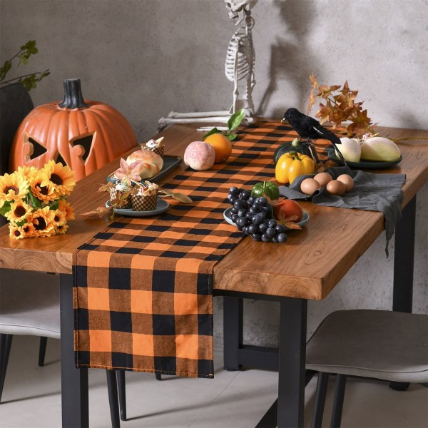 Halloween Buffalo Check Plaid Dug, Bomulds-polyesterblanding Klassisk Familie Spisebord Dug 33*180cm