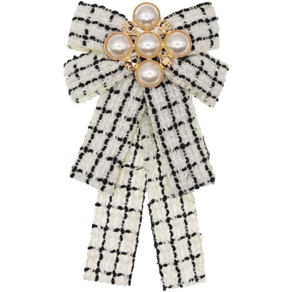 Pearl Bowknot Pre-Tied Broche Elegant Ribbon Neck Tie Pin til kvinder Damer