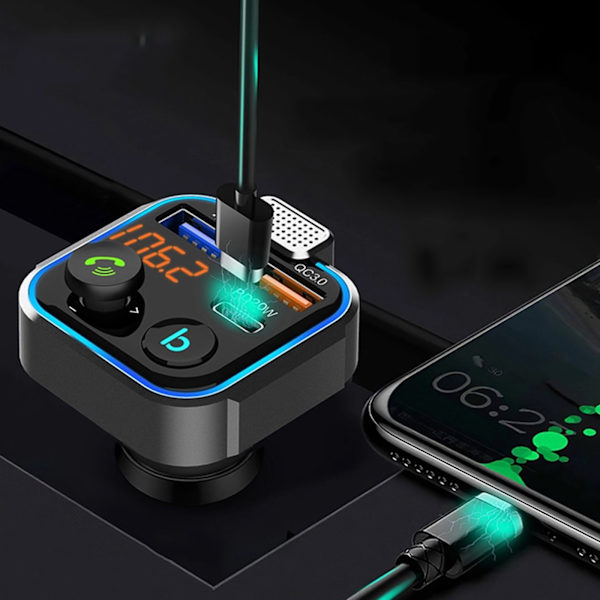 Bil Bluetooth-sender, PD 18W Type C+ QC3.0 Hurtig Billader