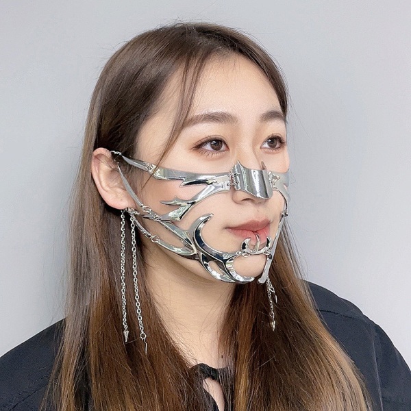 2PCS Punk Mekanisk Mask, Oregelbunden Metall Halvmask Ansikte Slitage Ac