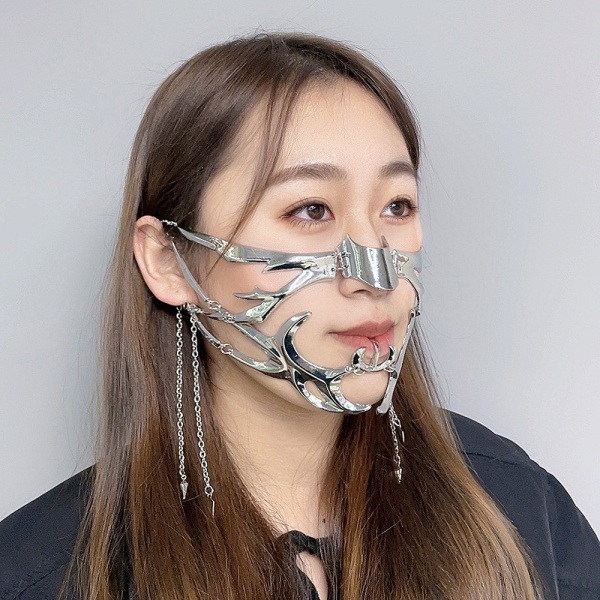 2ST Punk mekanisk mask, oregelbunden metall halvmask ansiktsslitage Ac
