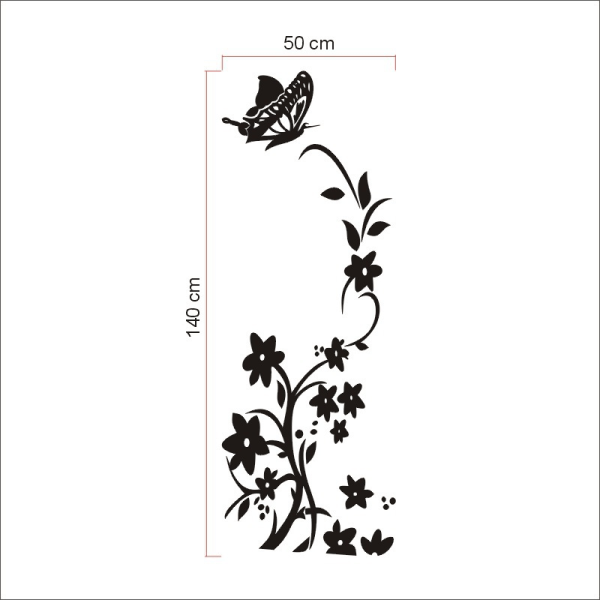 1. Black Flower Vine Wall Stickers PVC Kylskåp Butterfly Remover