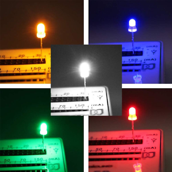 500 st 3 mm LED-belysningssats, sorterade glödlampor, elektroniska lampor, komponenter, delar, set för Arduino, 5 färger, vit/röd/gul/grön/blå, 100 st vardera