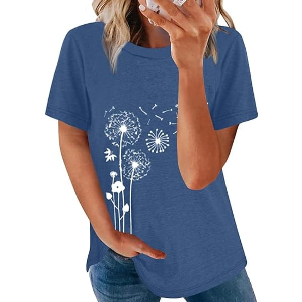 Naisten lyhythihainen graafinen Crewneck T-paita löysä casual T-paita XL SININEN