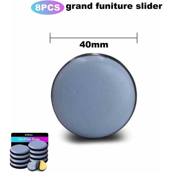 8 stk. 40 mm (runde) Teflon møbelglidere, møbelglidere - PTFE-glider