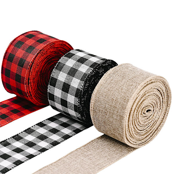 3 rullaa Buffalo Plaid -juuttilankaa punottua nauhaa puun koristeluun ulkokäyttöön
