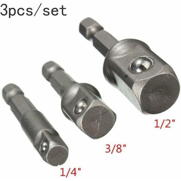 3-pak slagfastnøgleadapter 6,35 mm, 9,5 mm, 12,7 mm