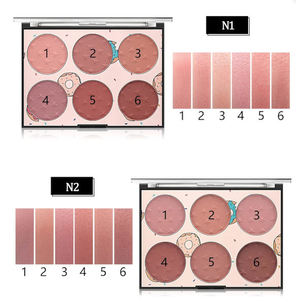 6 farver ansigtsblush-palette, let luksus blush-palette mat blush-pudder