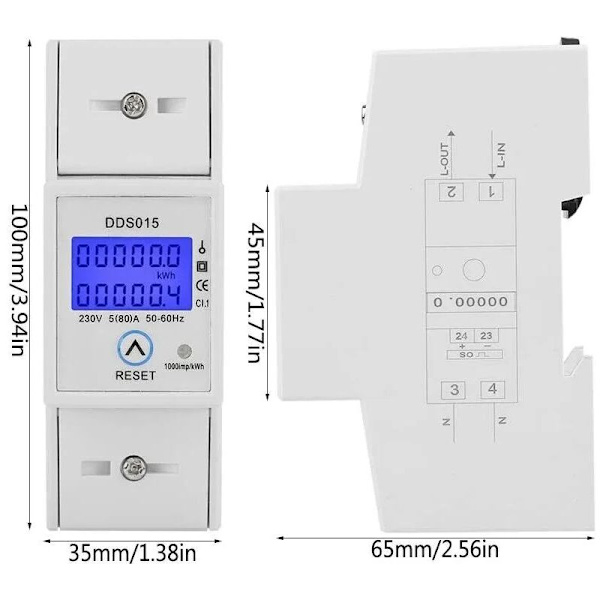 1st 5-80A 230V 50Hz enfas elektrisk mätare LCD-bakgrundsbelysning, DDS015