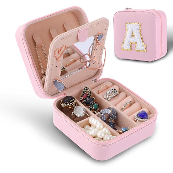 Mini Smykkeskrin, Bærbar PU Læder Smykkeskrin Rejse Smykke Opbevaringsboks med Spejl Rejse Redskaber Smykke Display Case til Kvinder Piger Gaver (