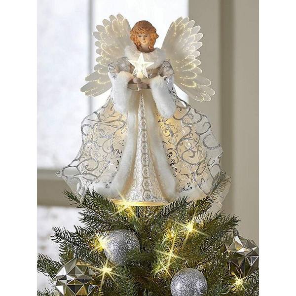 2 stk julepynt med engel, engel juletrepynt, juletrepynt med varmt LED-lys, 20x25cm GetRich