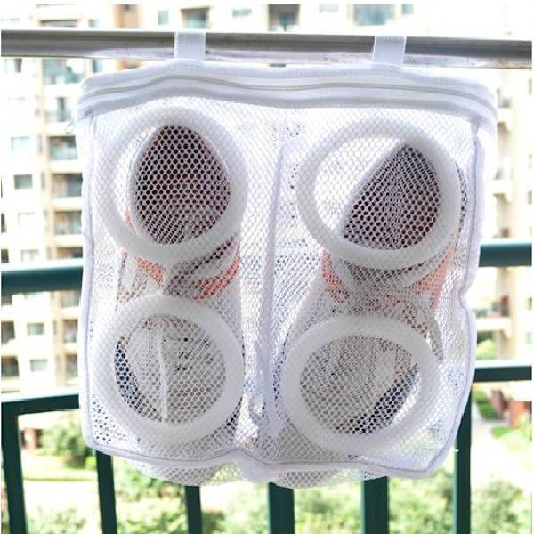 Vaskemaskin skobag Reise skooppbevaringsposer Bærbar mesh vaskeripose Anti-deformasjon Beskyttende klær arrangør HVIT 28*8*24.5CM