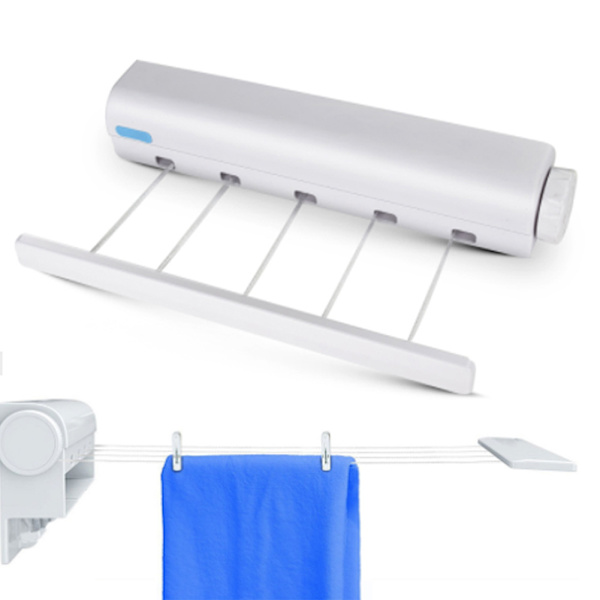 Veggmontert klesvask 5 Retractable kleshengere innendørs utendørs klesvask tørkestativ vaskelinje tau, 36,8*6,3*6cm