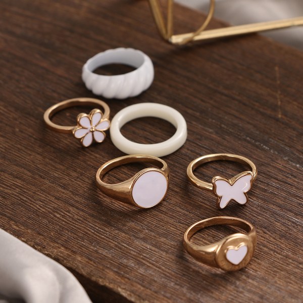 6 Piece Ring Set Gold Stackable Rings Cute Rings, Knuckle Rings Butterfly R