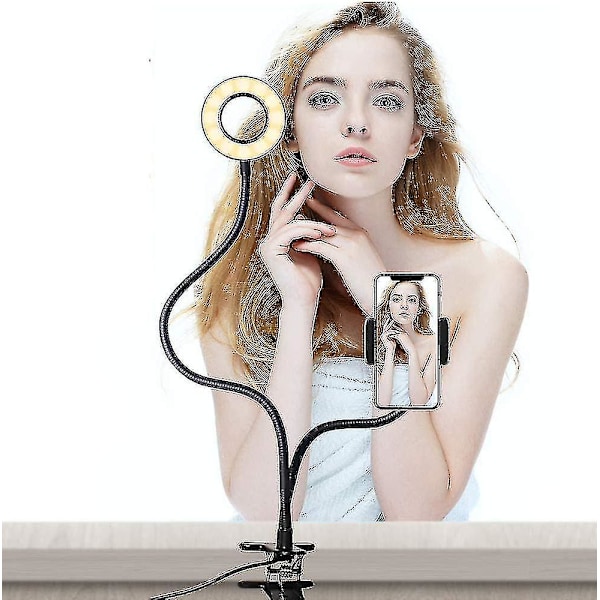 2 i 1 LED Selfie Ringlys Bordmontering Lys Iphone Holder Med Lys