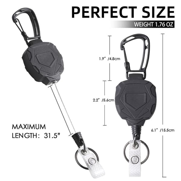 Retractable Cord Badge Holder, 3 Pack Black Retractable Keychain 3 Pack Tac