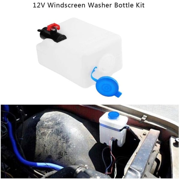 Universell vindrutespolarvätskebehållare, 12 V 1,5 L universell vindrutespolarpump, behållarbehållaresats, rengöringsverktyg