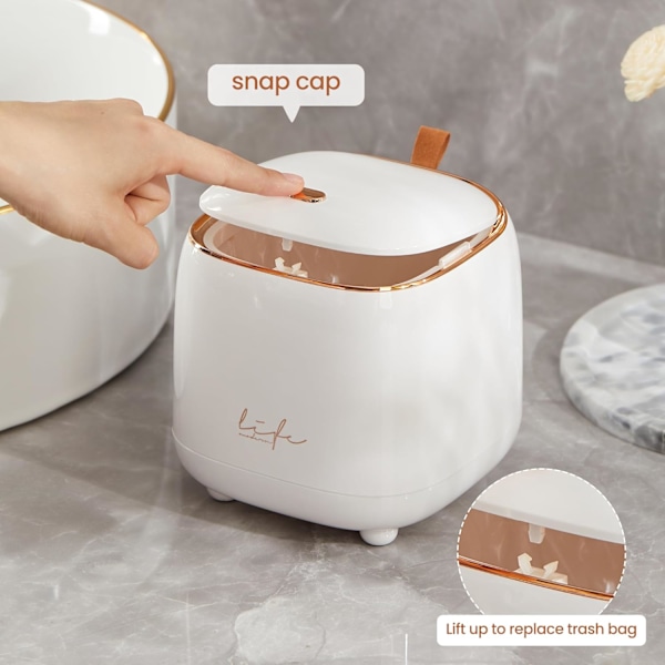 Mini papperskorg, liten skrivbordspapperskorg med trycklock, 1,5 liter