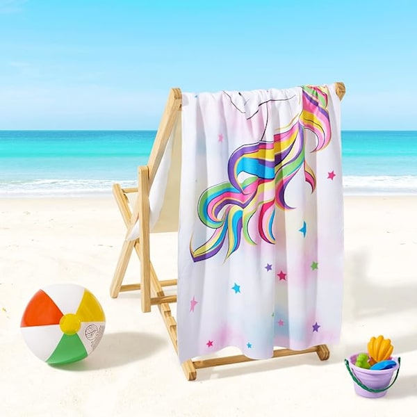 Enhörning Strandhandduk - 70 x 150 cm Regnbåge Polyester Camping Handdukar för Flickor Barn Snabbtorkande Ultra Absorberande Super Mjuk Strandfilt Pool Resa Simma