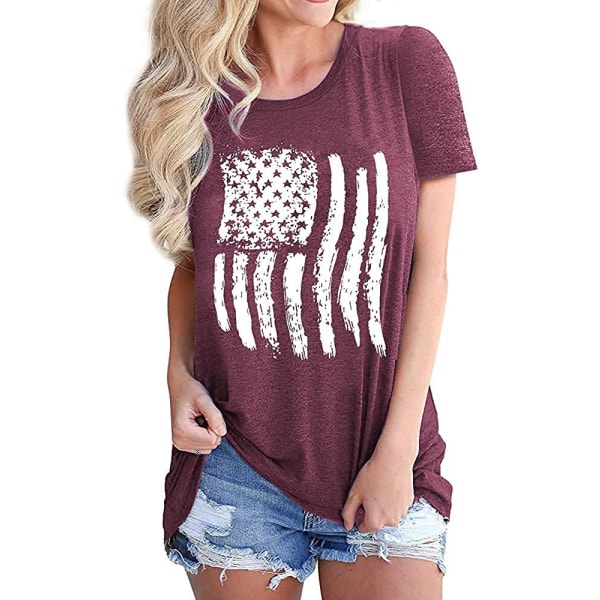 American Flag Shirt Kortermet kvinner Uformell grafisk T-skjorte Star Stripe Ame