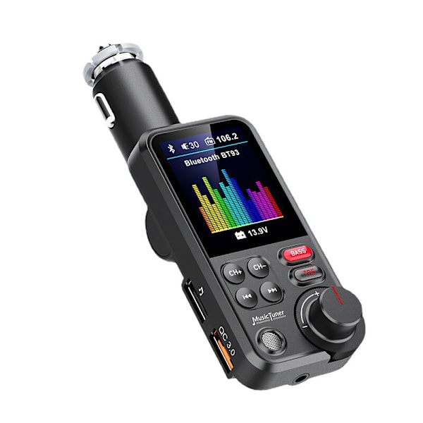 Trådlös bil Bluetooth FM-sändare Laddar diskant och bas Så