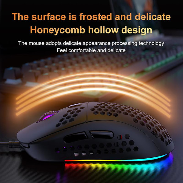 Spelmus, Honeycomb Hollow Design Ergonomisk trådad mus med bakgrundsbelysning,