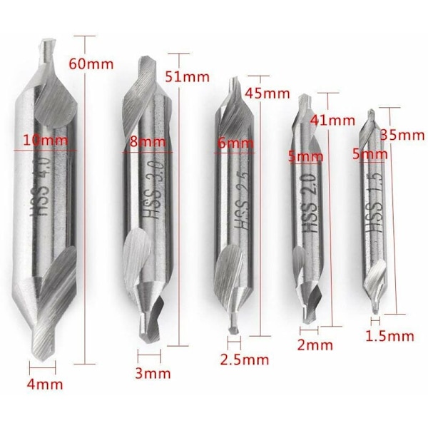 5 kpl 1,5/2,0/2,5/3,0/4,0 mm kaksisuuntainen 60 asteen keskiterä