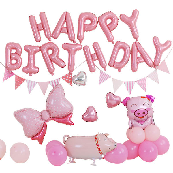 Børnefest Ballonbue Kit Pink Pig - Tillykke med fødselsdagen