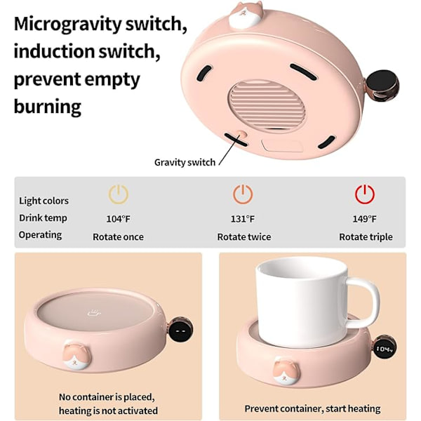 Kaffe Kop Varmer, Automatisk Sluk, Tyngdekraftsaktiveret, Til de fleste stilarter af kopper (Pink C