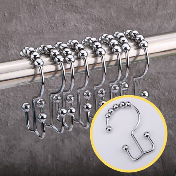 12 st duschdraperiringar Duschdraperiring med dubbel krok Rostfritt stål för duschdraperier (Silver)
