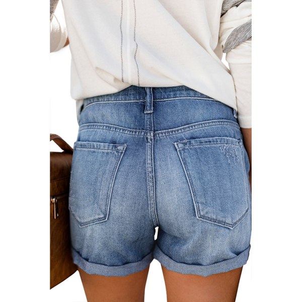 Kvinders Ripped Denim Shorts Mid Rise Distressed Jean Shorts Stretchy Short