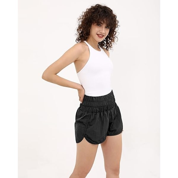 Atletiska shorts, elastiska shorts med hög midja för träning för kvinnor, snabbtorkande casuala sommargym-shorts XL SVART